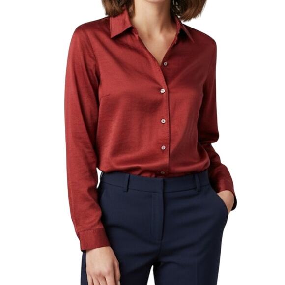 Doncaster Metallic Red Oversized Poplin Shirt Top Womens 4 - Picture 1 of 13